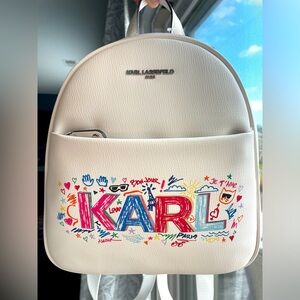 Karl Lagerfeld Paris White Backpack Multicolored Print Medium NWOT